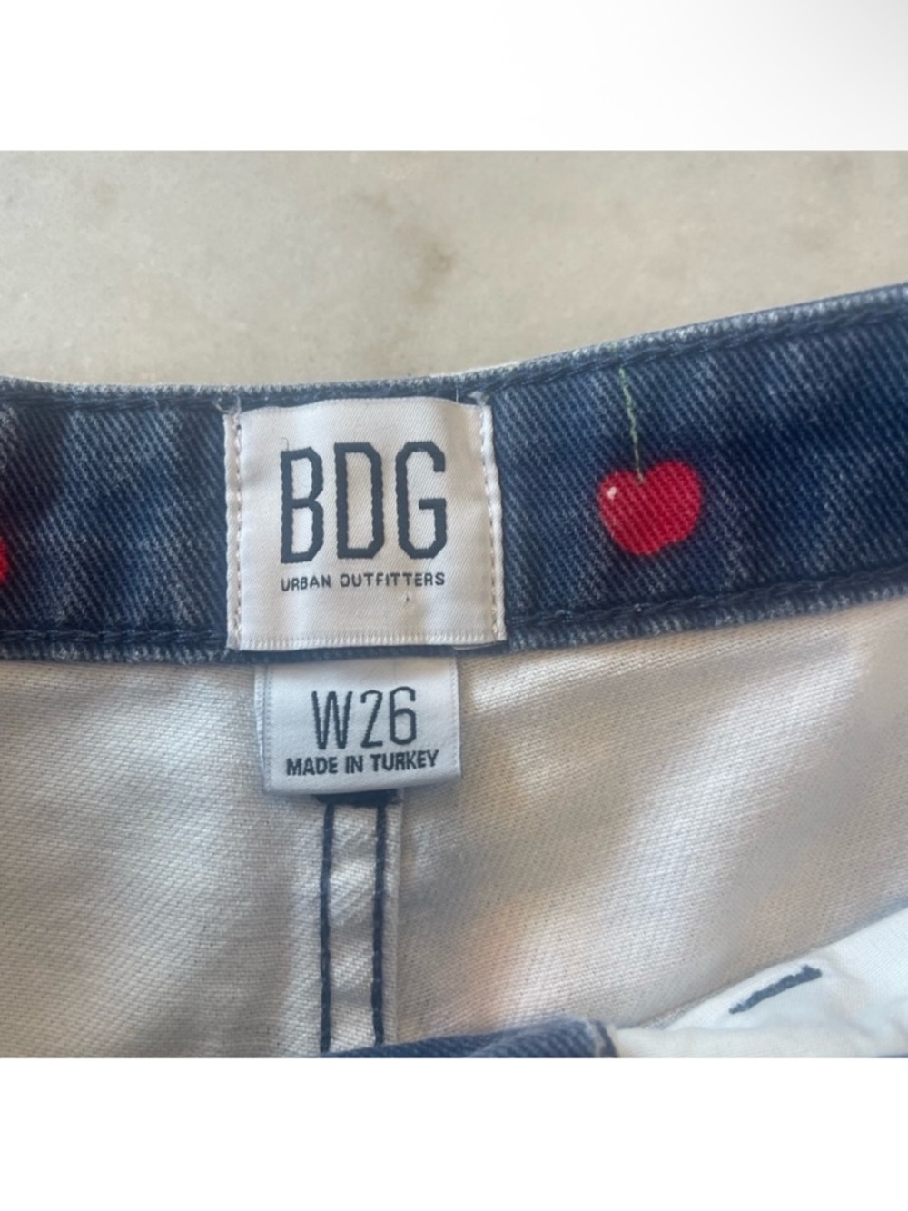 BDG High-Rise Navy Cherry Print Denim Shorts! Adorable!! Size 26 - Picture 4 of 4